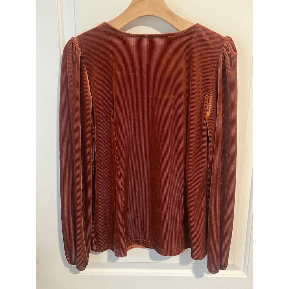 Beaudrm Blouse Womens Small Burnt Orange Square Neck Ribbed - Picture 7 of 9